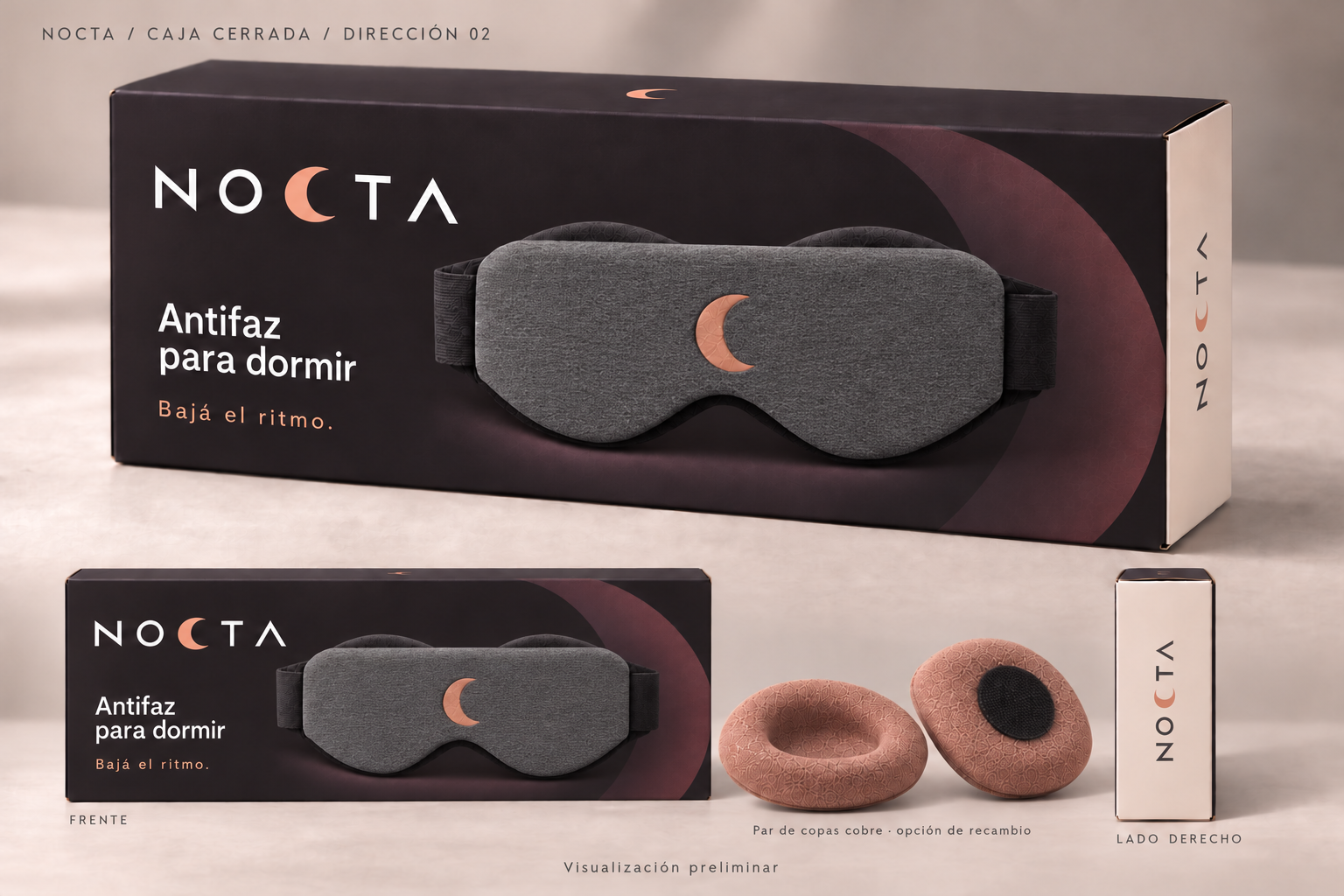 Visualización preliminar del packaging NOCTA